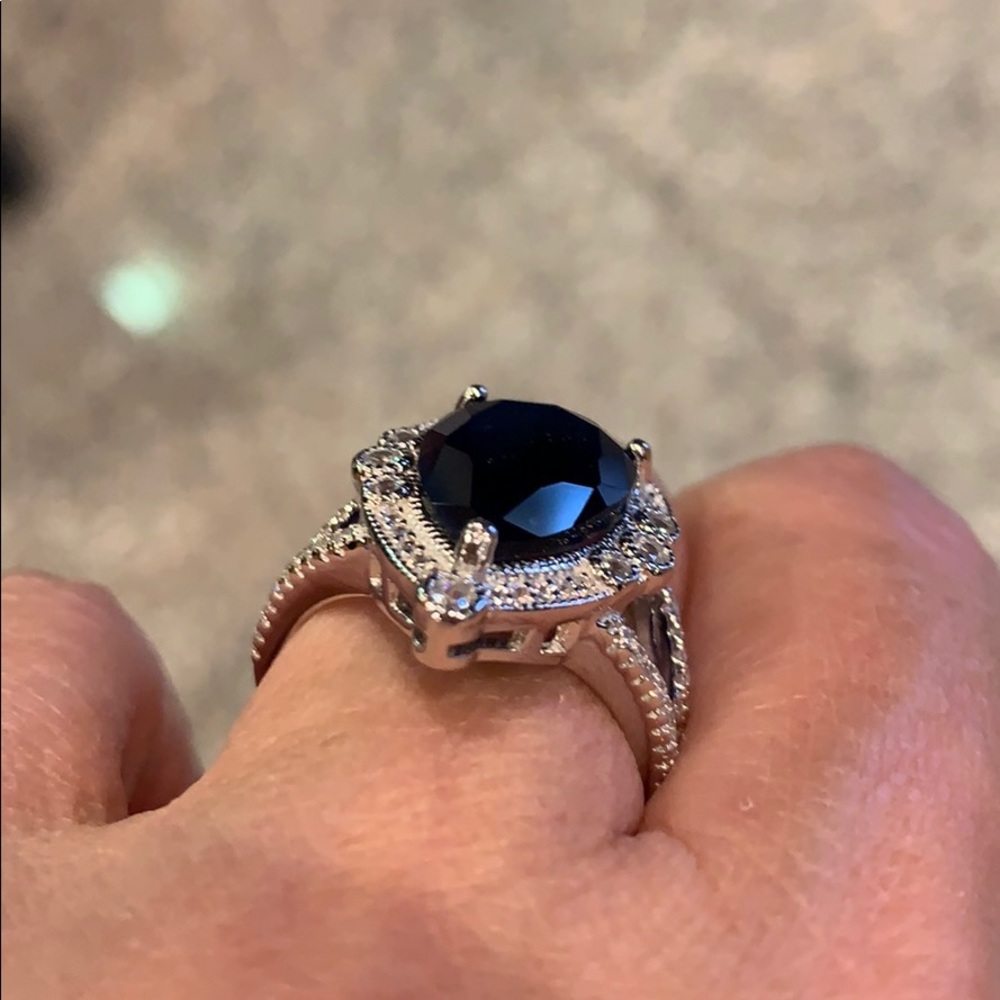 Blue 4ct Pear Sterling Silver Engagement Ring sz 9 - Picture 6 of 9